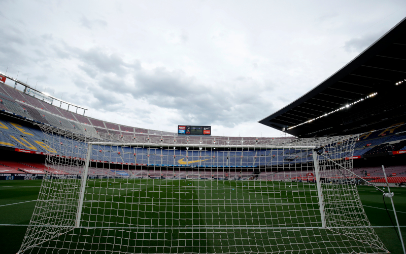 Empty Camp Nou before the a match between FC Barcelona and Celta Vigo on May 16, 2021 (by Albert Gea/Reuters)